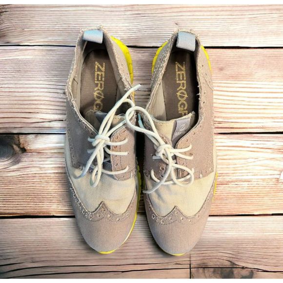 Cole Haan ZeroGrand Wingtip Oxford Taupe Tan Yellow Shoes Women’s 6.5 - Picture 2 of 10
